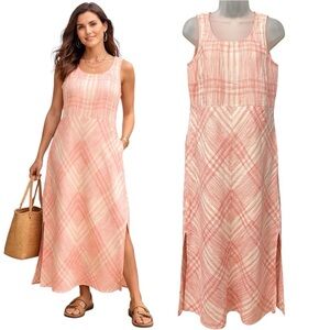 J.Jill Love Linen Resort Rich Maxi Dress Pink White Sleeveless XS Beach Casual 💗
